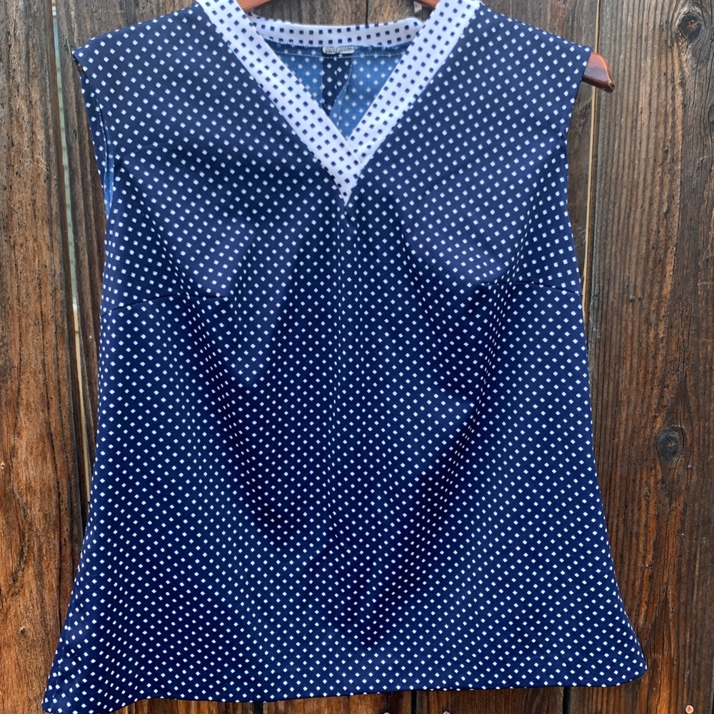 Vintage Blue and White Polka Dot Sleeveless Top
